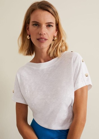 Phase Eight Suzie Button Detail T Shirts White Australia | YR9510723